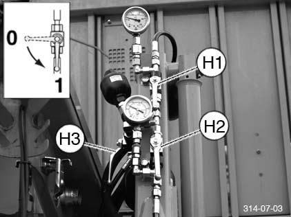 Hjelp: Demonter bunnstangen eller still den inn på passende høyde. 1. Åpne stengekranene H1, H2 og H3 (pos. 1) 3.