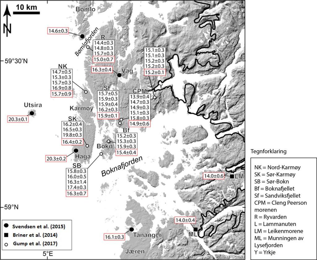 Kapittel 2 Geologisk rammeverk i oppløsning >18,5 kal. ka BP (Sejrup et al., 2009; Sejrup et al.,2016). Svendsen et al.