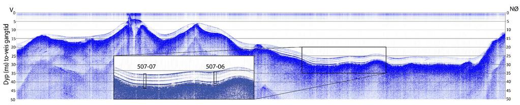 Kapittel 4 Resultater og tolkning Figur 4.4: Seismikken fra profil 9 (figur 4.2 og 4.3).
