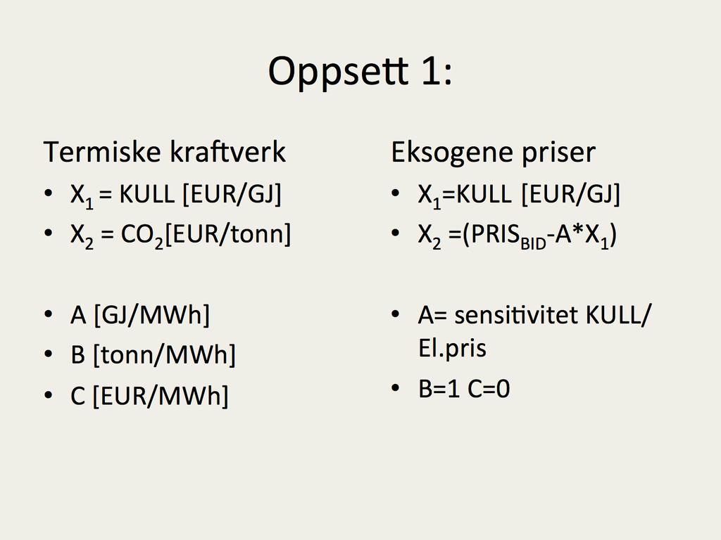 X 1 gitt direkte av brenselpriser Hvis X 1 skal være gitt av brenselpriser kan rekken enten representeres av ett brensel eller av en generell nivå/variasjon usikkerhet som er felles for brenslene.