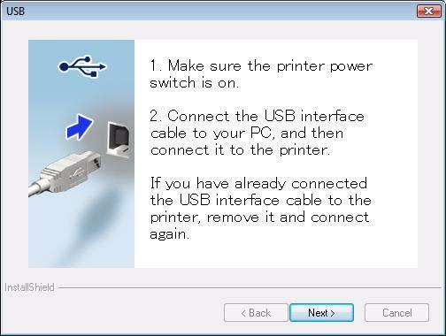 6 Napsauta [OK]. Valitse sitten liitäntäsi ja napsauta [Next]. USB-liitäntä 7- Valitse Local Printer with USB ja napsauta [Next].