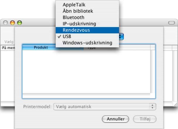 5 For brugere af USB-interfacekabler 9 (Mac OS X 0..9) Klik på [Tilføj] og vælg USB øverst på skærmen. Vælg QL-XXX fra listen, og klik på [Tilføj] igen for at føje printeren til printerlisten.