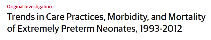 Prospektiv registrering av 34636 barn med GA 22-28 uker, fv 401-1500 gram Neonatal Research Network Centers (N= 26), USA Alle 1993 2012 Totalt 1993-2012 Uker N N N % 22 79 74