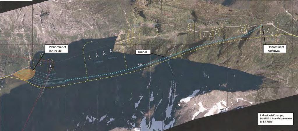 Ei endeleg avgjering om dette blir basert på geologiske undersøkingar. Figur 5: Flyfoto som viser ruta til den nye tunellen.