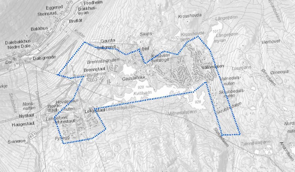 23 Gaustablikk Figur 23-1: Vannforsyningsområde for Gaustablikk Kvitåvatn vannverk på Gaustablikk er bygd i 2001 og representerer vannforsyning til turistnæringen ved Gaustablikk høyfjellshotell og