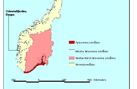 Figur 11-2: Tinn ligger i nedbørsfelt som drenerer til følsomt område. Dette gir rammer for de rensekrav som overordna myndighet må sette til renseanleggene 11.