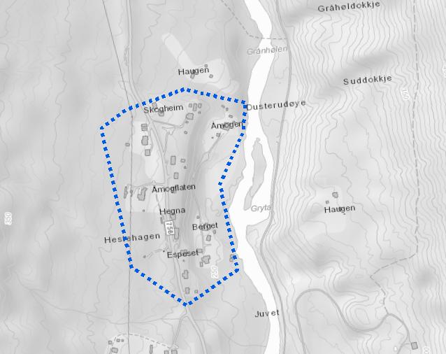 15.3 Åmogbyen vannforsyning Åmogbyen vannverk leverer vann til 8-10 husstander i øvre del av Atrå (figur 15-4) Figur 15-4: Vannforsyningsområde Åmogbyen Vannkilde: Hovedvannkilden er en fjellbrønn