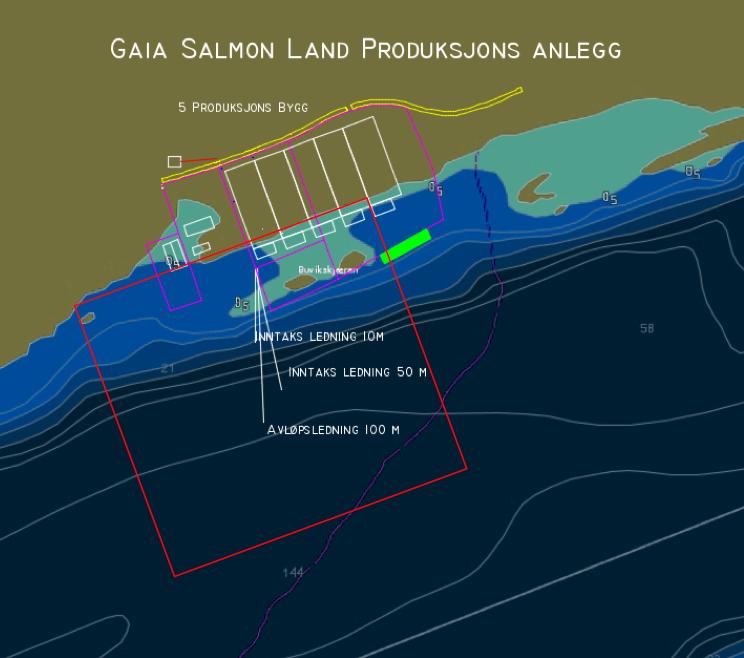 Anlegget er fordelt på 5 produksjonsbygg, hver med en produksjons kapasitet på 2400 tonn per år. Figuren nedenfor viser overordnet plantegning for anlegget med 5 produksjons bygg.