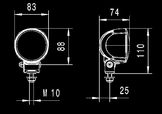 Ryggelyskastere 95 Modul 70 ryggelyskaster Lysytelse (målt): 800 lumen, effektbehov: 13 watt, fargetemperatur: 6500 kelvin, multivolt, polvendingsvern, overspenningsvern, termokontroll, IP 6K9K/IP 67