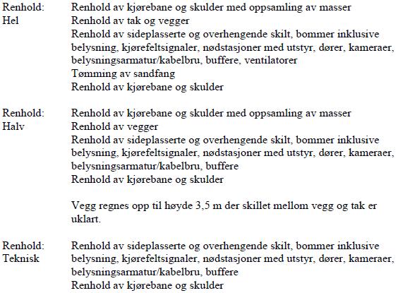 overvannssystem og for å bedre driftsoperatørenes arbeidsmiljø. Renhold skal gjennomføres slik at man har kontroll med avrenning fra tunnelmunning.