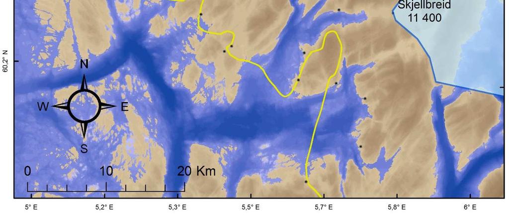 Området rundt Hardangerfjorden, helt til