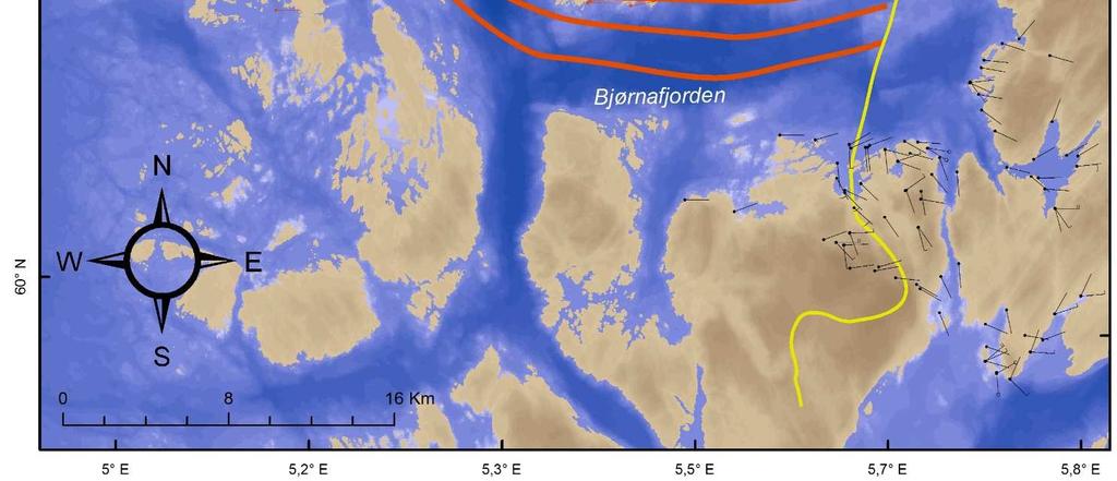 De lilla strømningslinjene viser en bevegelse mot