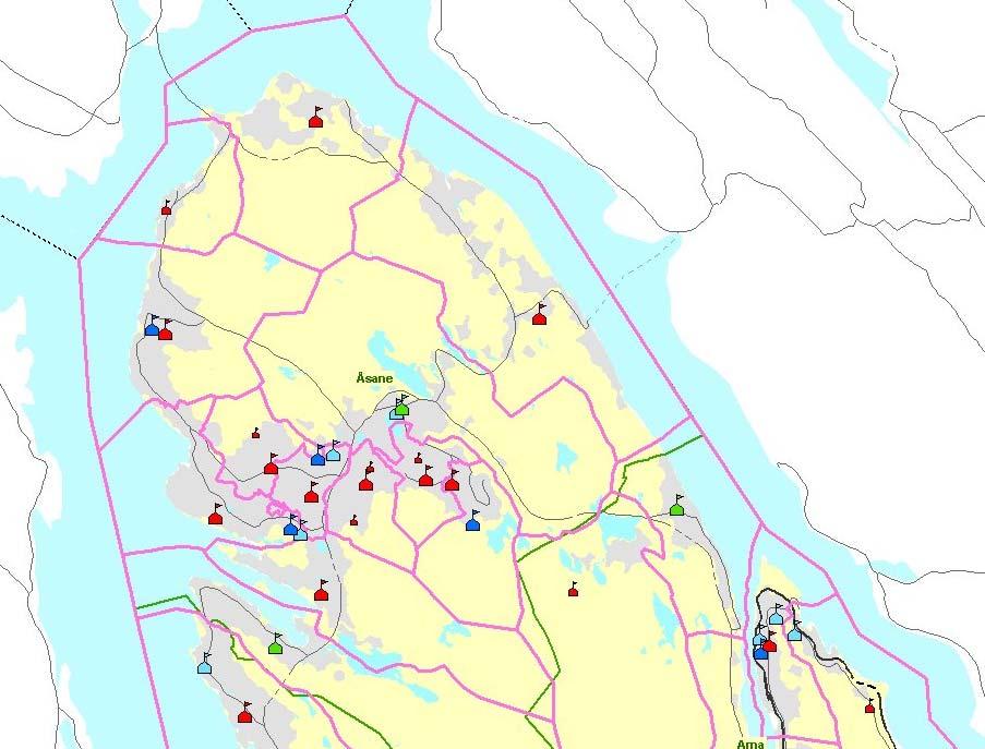 Fig 3: Kart hvor inntaksgrenser for barneskolene er markert (Kilde: www.bergenskart.