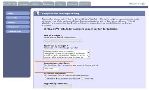 XI. For superbrukere og ressurspersoner - Opprette ny hjemmeside: Endre oppstartdato for en tidsserie Noen av målingene må få endret oppstartdato.