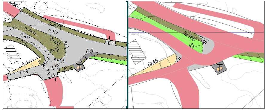 Side 17 av 34 Frisiktsona i krysset er teikna inn til å vera 6x45 m sidan fartsgrensa forbi avkøyrsla i 2016 vart redusert frå 80 km/t til 50 km/t.