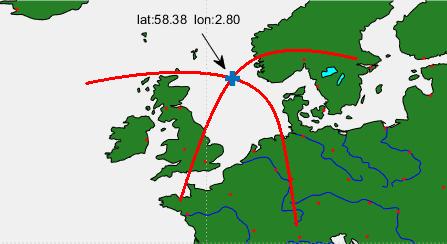 Figur 8.4: Polyxpoly funksjonen benyttet på to tracker med tilhørende outputkoordinater fra polyxpoly. 8.2.