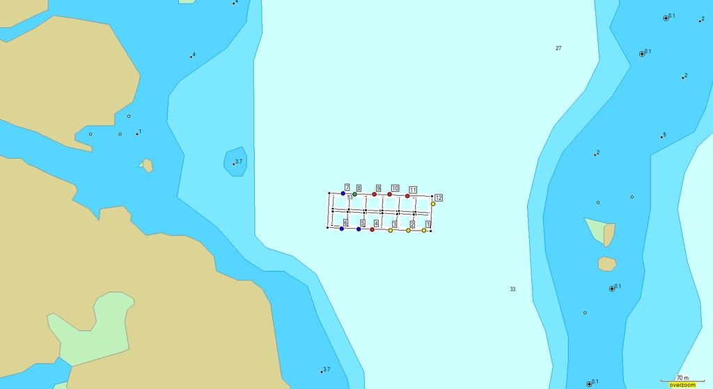 Vedlegg 3 Elektronisk sjøkart (Garmin) som syner anlegget og tilstand ved dei ulike prøvestasjonane samt utsnitt av eit større kart som syner plassering av lokalitet i forhold til Sogn og Fjordane.