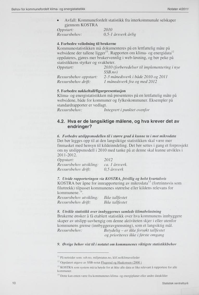 Behov for kommunefordelt klima- og energistatistikk Notater 4/2011 Avfall: Kommunefordelt statistikk fra interkommunale selskaper gjennom KOSTRA Oppstart: 2010 Ressursbehov: 0,5-1 årsverk årlig 4.