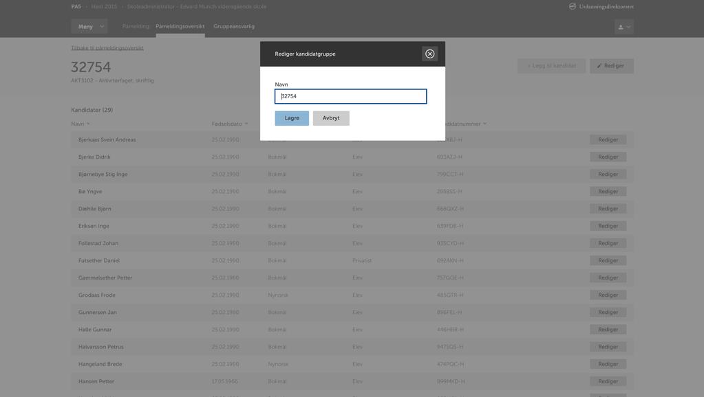 REDIGER KANDIDATGRUPPE Skoleadministrator har