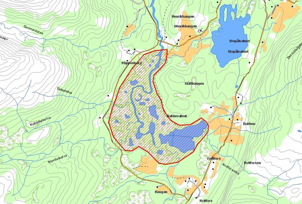 Prioritert viltområde 3 Bakkevatnet Verdisetting A svært viktig viltområde Høyde over havet (m) 54 UTM (WGS84) 33W WR 645 832 Denne lokaliteten er et våtmarksområde som består av selve Bakkevatnet