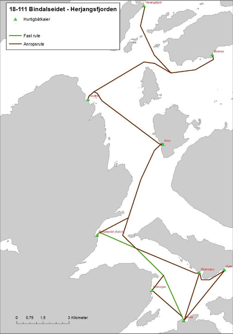 4 KART OVER RUTEOMRÅDE 4.1 Ruteområde Bindalseidet Harangsfjord.