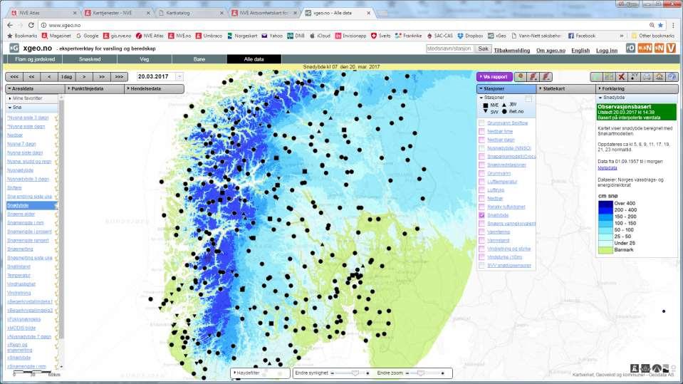 xgeo inneholder griddede døgndata for vær, vann og snø helt tilbake til 1958,