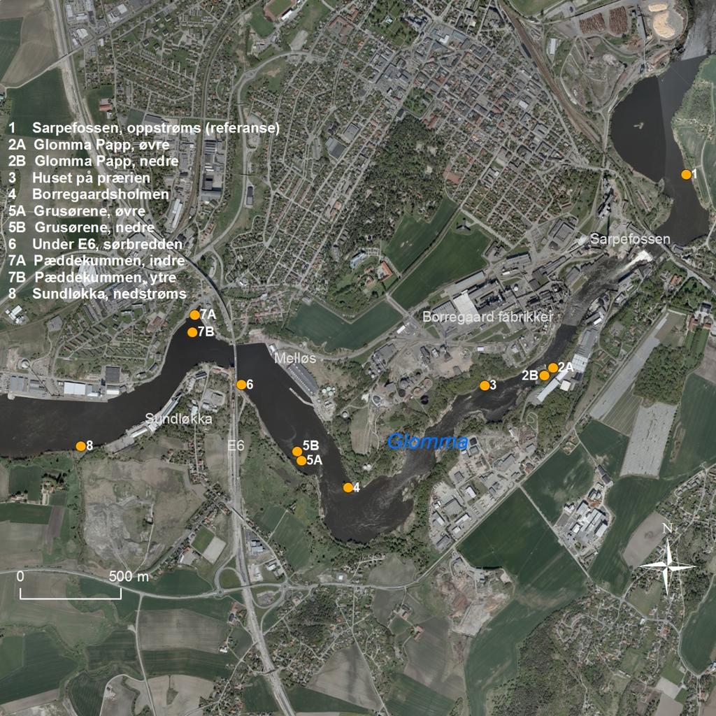 1 Vk1 Amtmannsgrunnen Vk1 Figur 1. Oversikt over de ulike stasjonene i Glomma.