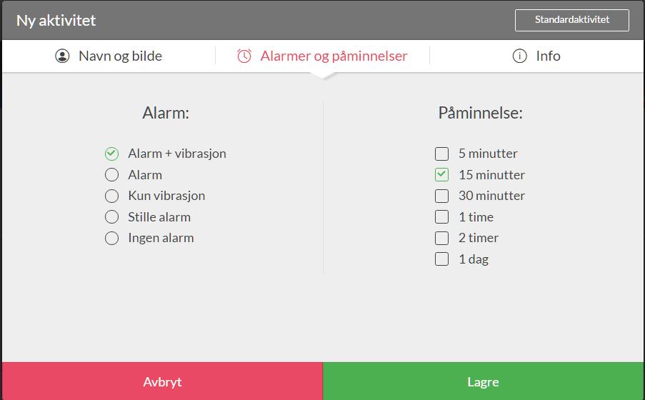 Kalenderen Ny aktivitet Trinn 2: Alarm og påminnelser 1.