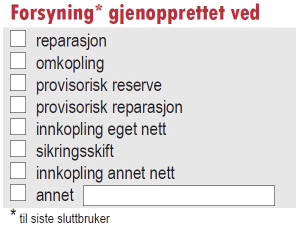 Hendelsesforløp (på samme rad som SI) Ved feil på kraftledning og