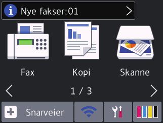 8. [Lagrede fakser:] 8 0. Advarsel-ikon 0 [Lagrede fakser] viser antall mottatte fakser som finnes i maskinens minne. Trykk 9. [Nye fakser:] for å skrive ut faksene.