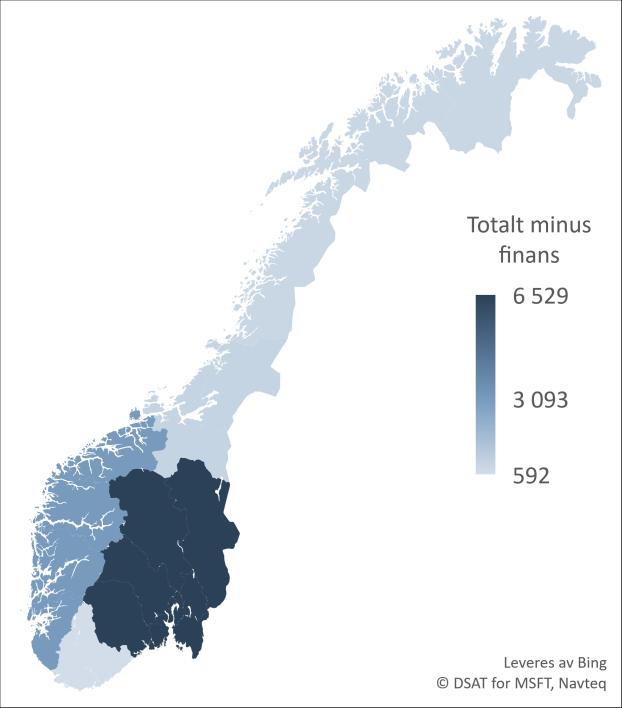 Figur 3: Anslått fordeling av foreslått skatteøkning, fordelt på landsdeler, i millioner kroner.