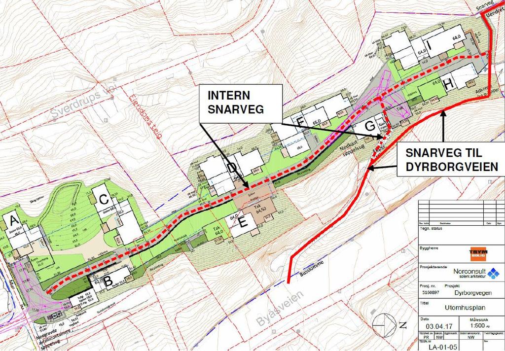 7.2.2 Byåsveien 26B Denne har samme adkomst som Byåsveien 36 og 38 i dag. Denne brytes og ny adkomst etableres gjennom p-kjeller for kjøretøy opp til H=2.20m.