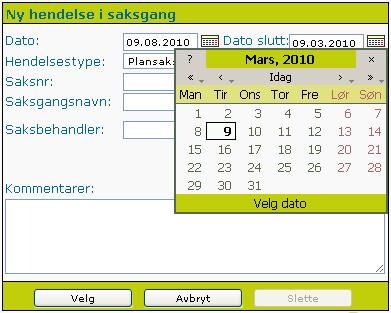 Du kan velge saksbehandler fra en forhåndsdefinert liste.