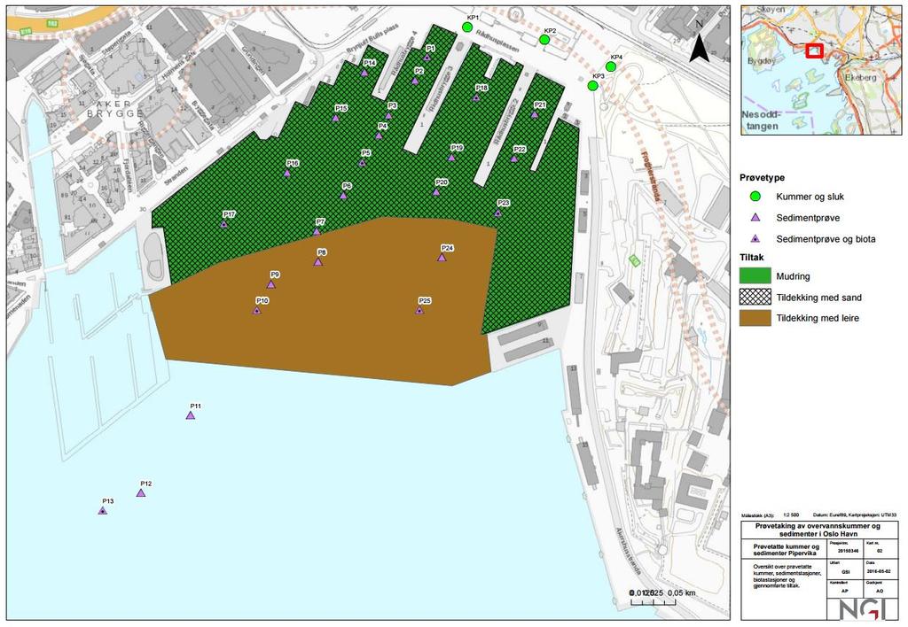 P17 P10 (P9) P11 Figur 2. Mudrede og tildekkede områder i Pipervika i Oslo Havn.