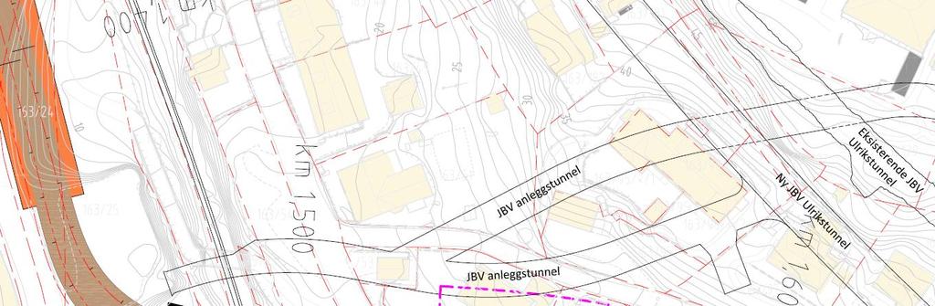 Tunnelpåhugget for alternativ 2 er foreslått rett sør for tverrslag/anleggstunnel til Bane NOR sin