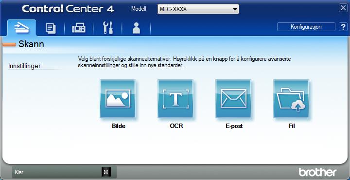 Klikk på Start > Alle programmer > Brother > Brother Utilities, deretter på rullegardinlisten og velg modellnavnet (hvis det ikke allerede er valgt).