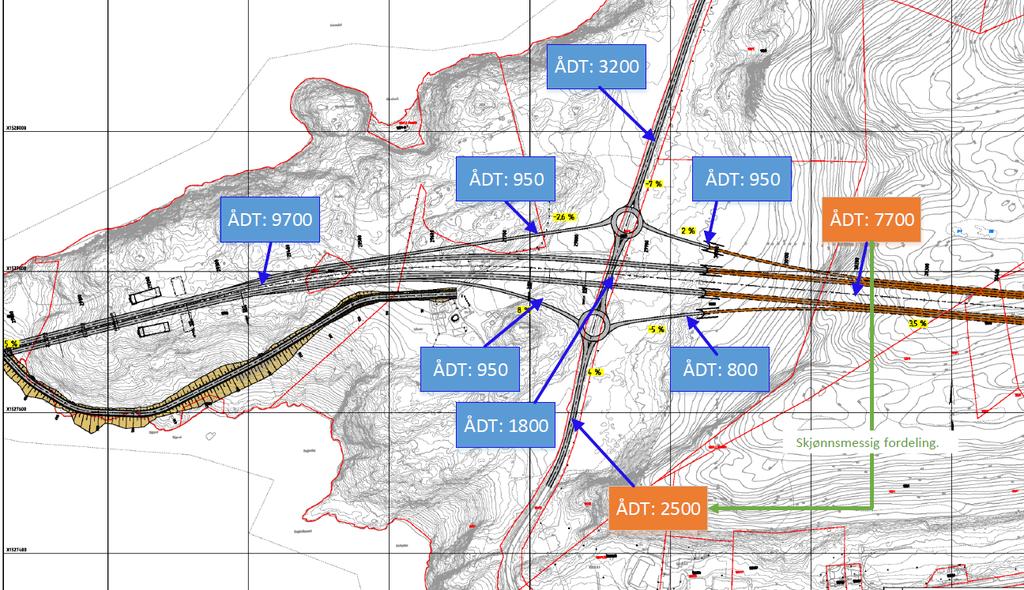 Beregnede trafikktall i 2040, uten