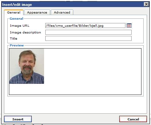 bilde se. Trykk på insert for å sette inn bilde.