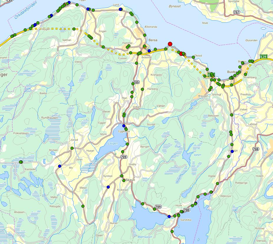 Politiregistrerte ulykker Skaun kommune 1990 2011 45 40 35 30 25 20 15 10 5 Trafikkulykker Skaun kommune Antall ulykker Antall drepte / skadde 0 1990 1991 1992 1993 1994 1995 1996 1997 1998 1999 2000