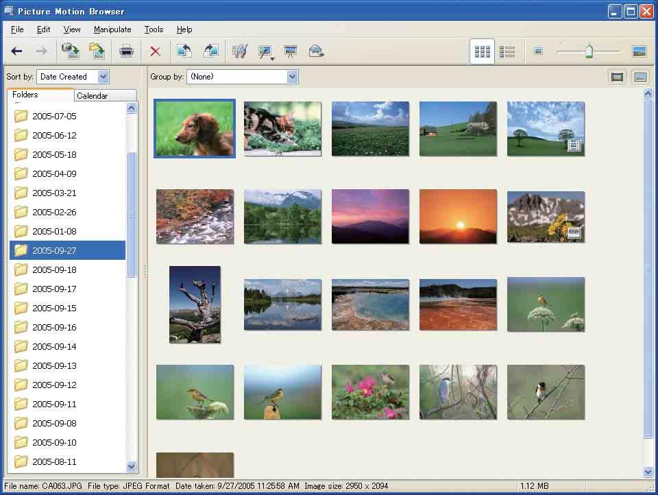 Vise bilder på datamaskinen Når importeringen er ferdig, starter "Picture Motion Browser".