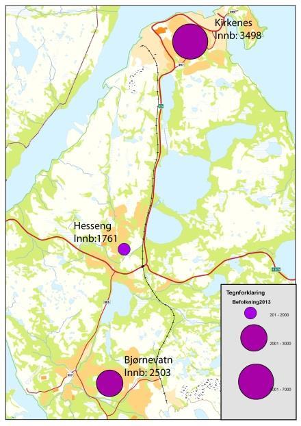 Aksetittel Befolkning 11000 9000 7000 5000 Befolkningsvekst Sør-Varanger 2014 2016 2020 2025 2030 2040 Befolkning 10090 10244 10448 10651 10867 11187 Befolkningsfremskrivingen er