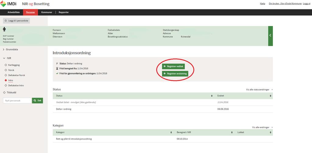 Registrere avslutning på deltakers introduksjonsprogram i NIR Når en person avslutter introduksjonsprogram eller programmet stanses permanent eller avbryter programmet skal dette registreres i NIR