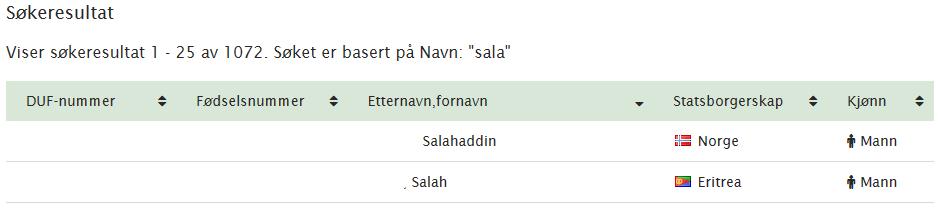 Det er kun søk med DUF-nummer som vil vise treff for personer som har adresse i andre kommuner enn den