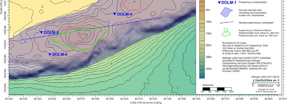 De 7 analyseprøvene (merket DOLM-1 DOLM-7) ble sendt som overnatta -pakke til ALS Laboratory Group Norway AS, Oslo. Det ble foretatt analyser i h.t. Sediment Basispakke i Sediment risikovurdering BASIS Trinn 1 (Klif veileder 2802/2011).