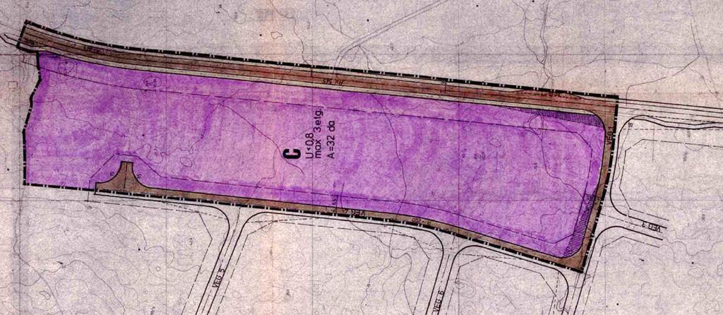 planområdet regulert til: Industri, lager, verkstad o.l., 260 daa Køyreveg/Off.