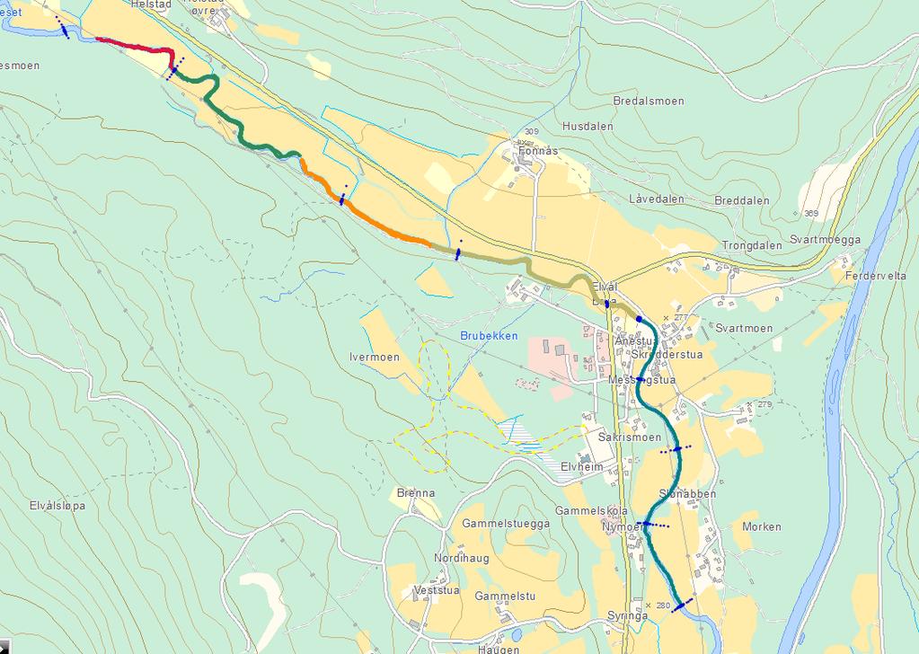 Figur 7 Kart over tverrprofil brukt i prosjektet. 2.4.2 Digitale kartdata NVE har benyttet laserdata anskaffet gjennom GEOVEKST for oppbygging av terrengmodellen.