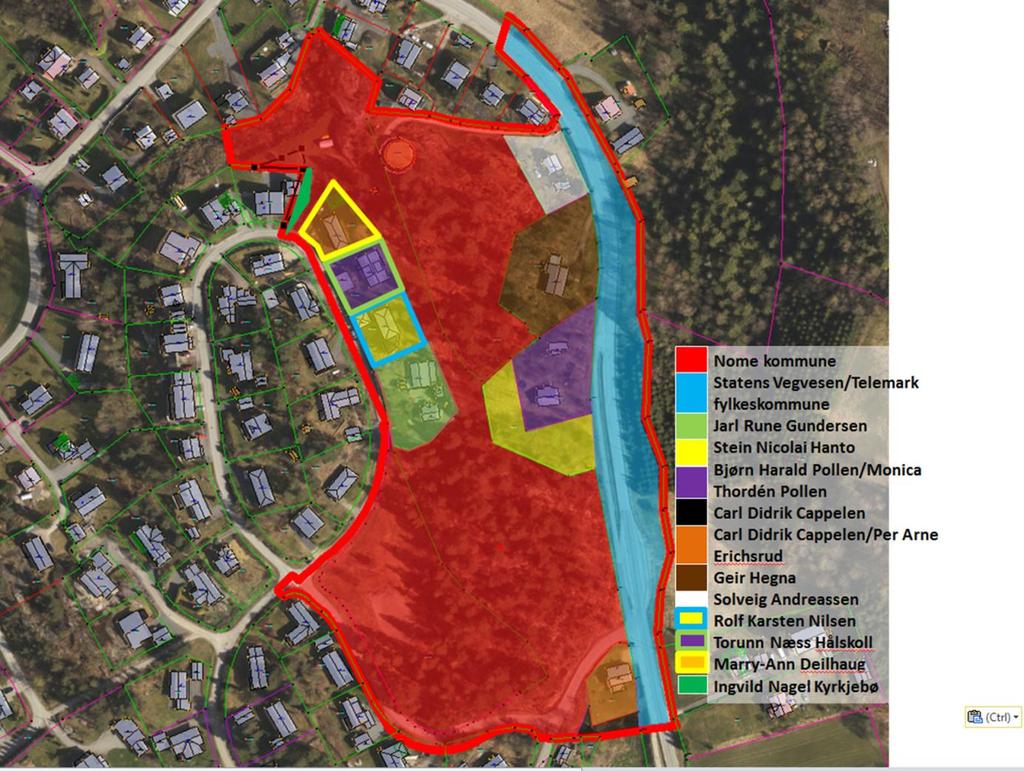 1.2 Eiendomsforhold Følgende eiendommer inngår helt eller delvis i planområdet: Foreslåtte planområde er på cirka 55 daa.