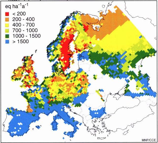 Skog Vann Tålegrensekart (Critical Load map) Kart som viser lik % økosystem beskyttelse Vann benyttes kun i Norge Basert på Kunnskap fra integrert overvåkning dominerende kjemiske prosesser