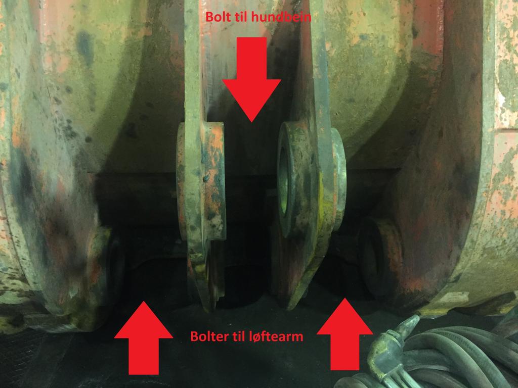KAPITTEL 4. ANALYSE AV VEDLIKEHOLDSPLANLEGGINGEN 53 Figur 4.7: Fjerning av bolter 12. Montering av foringer til pendelarm. 13. Montering av hundbein. 14. Flytte ny skuffe til riktig posisjon. 15.