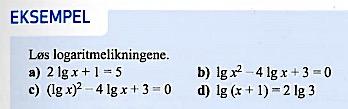 hadde kun ett eksempel med direkte bevis og ett med kontrapositivt bevis i tillegg til bevis for hver logaritmesetning.